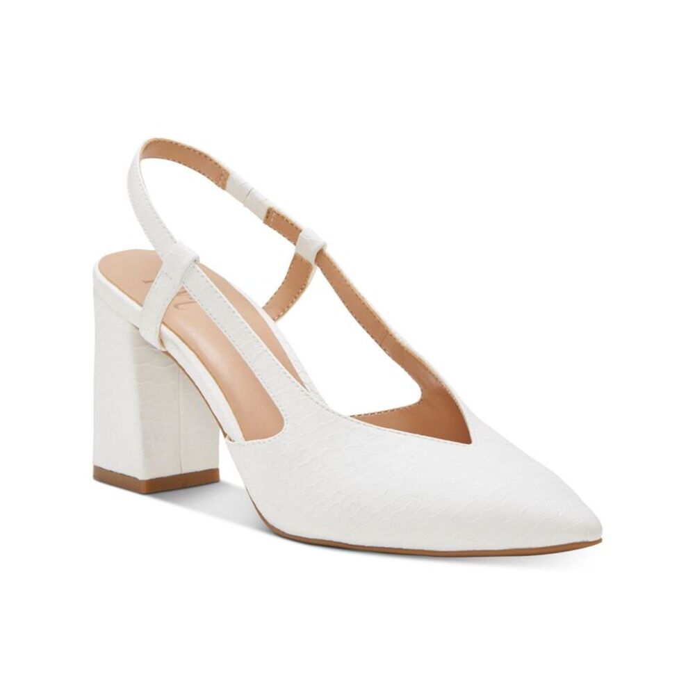 INC Womens White Open Side Brelina Pointed Toe Block Heel Slingback Sandal 7.5 M